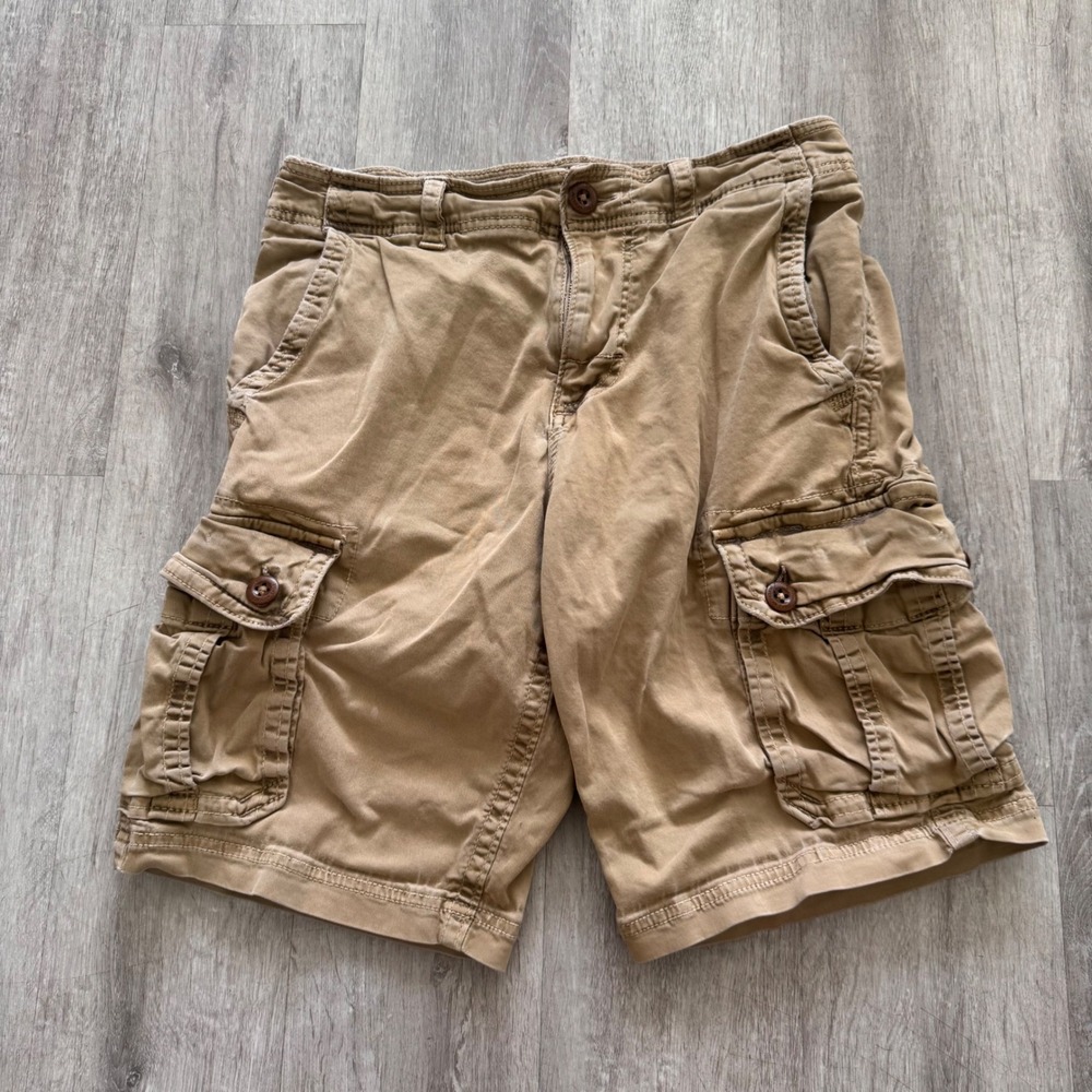 American Eagle Active Flex Cargo Shorts Mens 30 Khaki Tan Cotton Stretch 9.5"